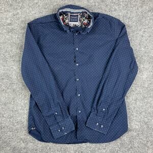 Denim & Flower Polka Dot Button-Up Shirt Men's Large Navy Floral Collar